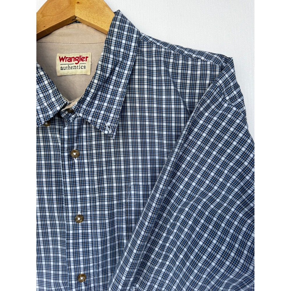 Wrangler Authentics Mens 2XL Blue White Plaid Short Sleeve Button Down Shirt
